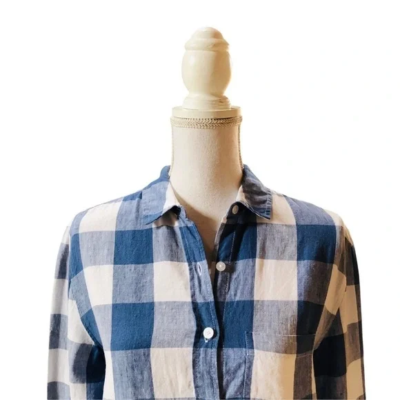 JOULES - Womens blue and white checkered long sleeve shirt Size 4 - Picture 9 of 11